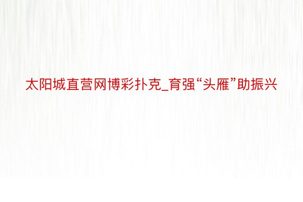 太阳城直营网博彩扑克_育强“头雁”助振兴